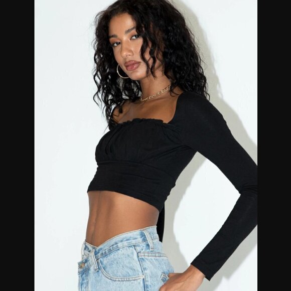 Princess Polly Tilly Black Long Sleeve Crop Top 8 - Picture 4 of 8